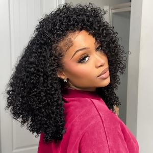 [3 In 1 Half Wig] Hot Star 180% Density Kinky Curly Wear Go Glueless Wigs Human Hair Wigs for Women Drawstring Seamless Flip Headband Wig Beginner Friendly