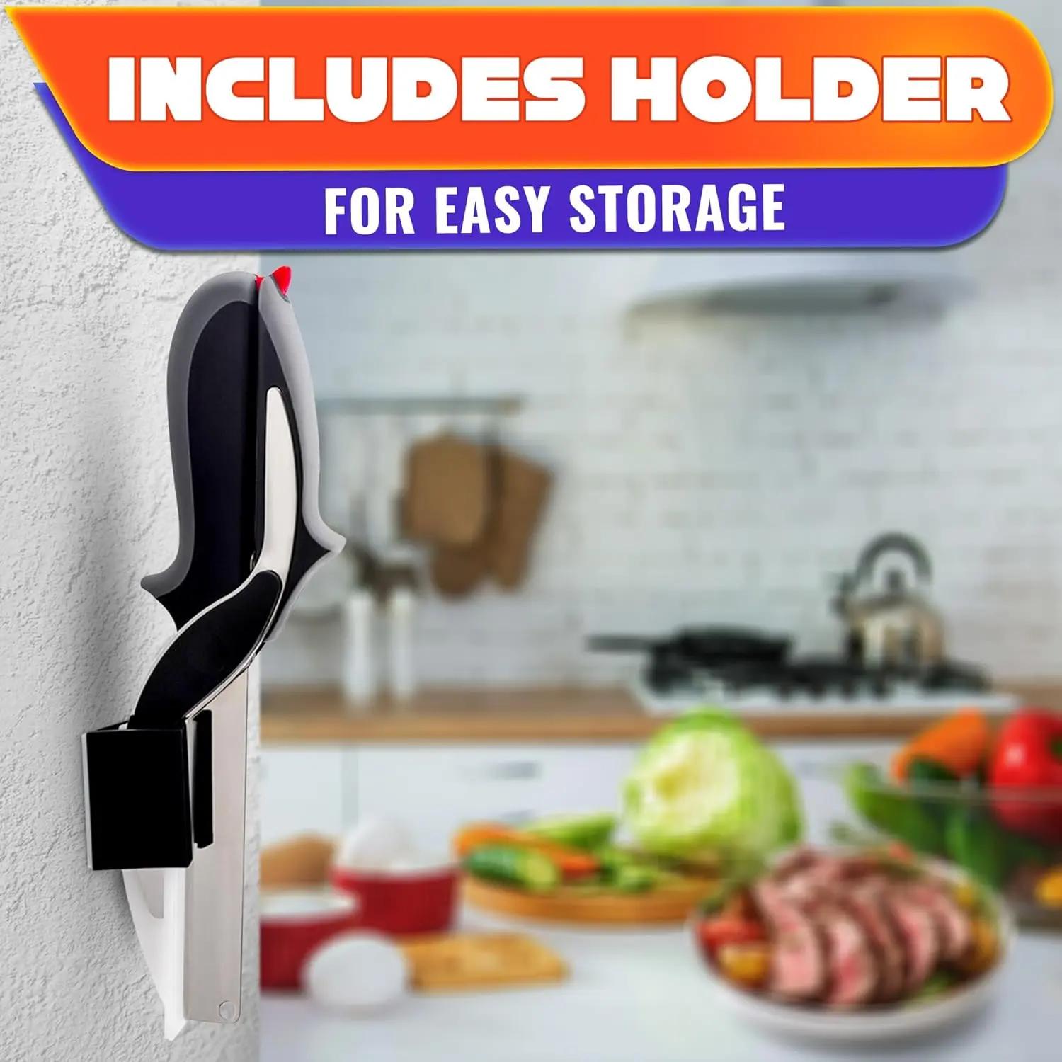 2 in 1 Kitchen Scissors Food Cutter, Stainless Steel Vegetable and Meat Cutting Shears with Built-in Cutting Board & Safety Lock