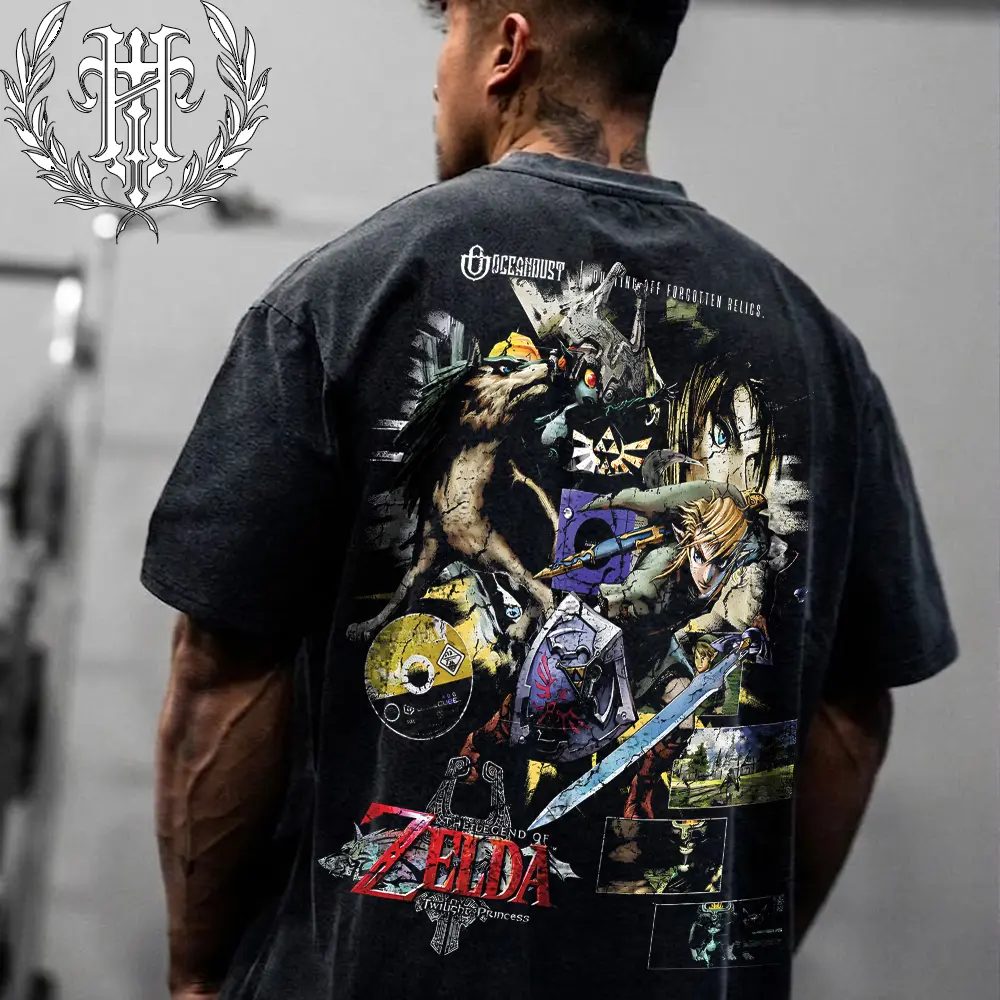HardTimesClothing - The Legend of Zelda: Twilight Princess Retro Vintage Cotton Oversized Streetwear Tee, Y2K Gothic Grage Washed Anime Graphic T-Shirt 10phic Shirt, Acid Wash Heavyweight Cotton Unisex Gift
