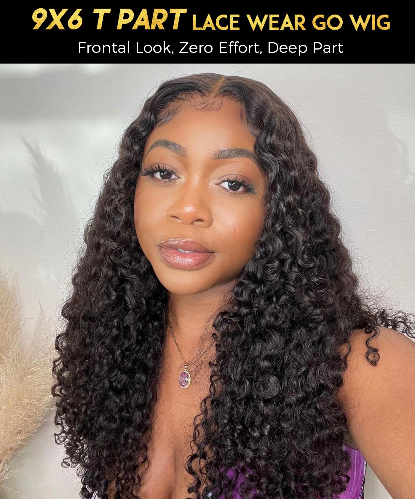 OQ HAIR 220% Density Pre Cut 9x6 TPart Lace Water Wave Wear Go Glueless Wigs With Drawstring Pre Plucked With Natural Hairline