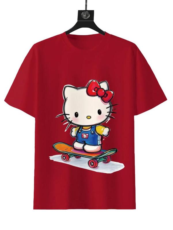 Sanrio Skateboard Hello Kitty Graffiti Tee Red T-Shirt with Cartoon Character Design for Fans of Sanrio Characters