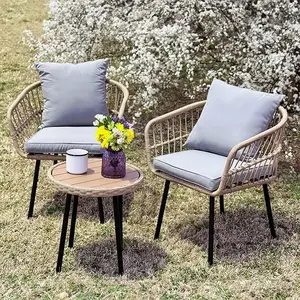 Yitahome 3 Pieces Outdoor Bistro Set, All-Weather Wicker Patio Furniture Set, Rattan Conversation Set with Table and Chair for Balcony, Backyard, Pool, Porch, Deck - Grey