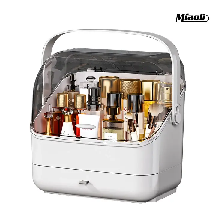 MIAOLI Women's Large-Capacity Multi-Compartment Beauty Supplies Organizer - Portable Plastic Makeup Organizer with Spacious Countertop Tray, Freestanding Bathroom Vanity Holder, Simple Assembly Required, Perfume Storer