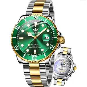 OLEVS Watch OLEVS Men's Automatic Watches,Self Winding Watches Mechanical for Men,Gold Silver Stainless Steel Men Watch,Luxury Big Face No Battery Dress Reloj de Hombres Date Waterproof Rotating Bezel Luminous