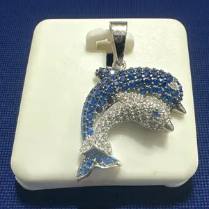 925 Sterling Silver CZ Dolphin Pendant – Blue / Blue & White (3cm / 1")