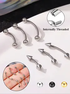 6 Counts Stainless Steel Eyebrow Studs, Unisex Ear Cartilage Piercing Jewelry, Casual Style, All Seasons, Sizes 6mm-10mm
