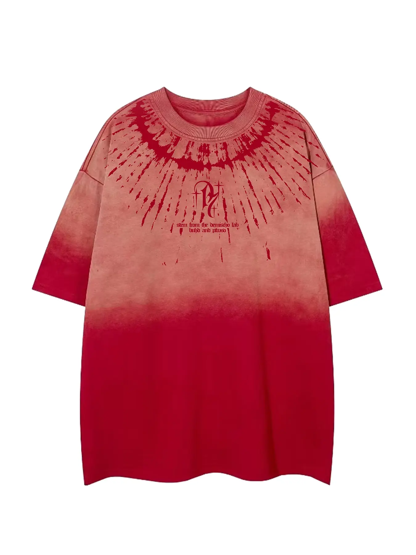 American Vintage Washed Tie-Dye Gradient Ombre Ink Cross Short Sleeve T-Shirt, Unisex Summer Trendy Fashion Casual Round Neck Half Sleeve Tee, Oversized