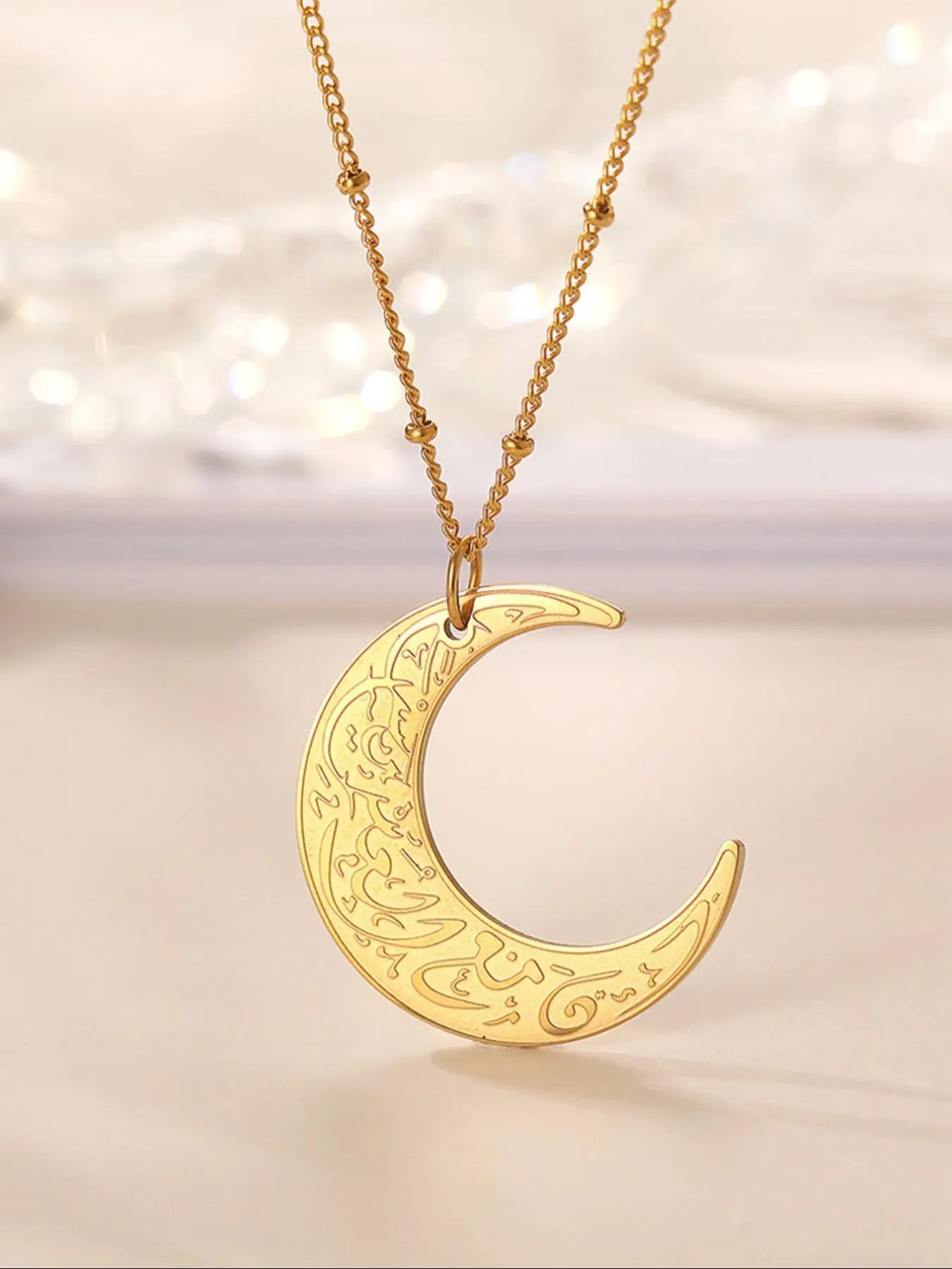 Islamic Crescent & Star Pattern Pendant Necklace, Faith Necklace, Stainless Steel Jewelry for Party, Daily Clothing Decor, Trendy All-match & Exquisite Jewelry for Birthday Gift, Fashion Jewelry Accessories, Fashionable Jewelry Accessories