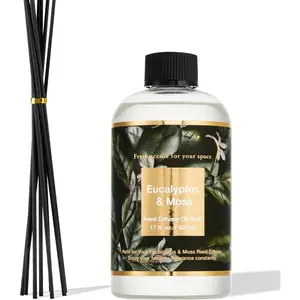 Reed Diffuser Refill Eucalyptus & Moss 17oz (500ml) with 8 Rattan Sticks -  Long-Lasting Essential Oil,   for Bedroom, Bathroom  Decor