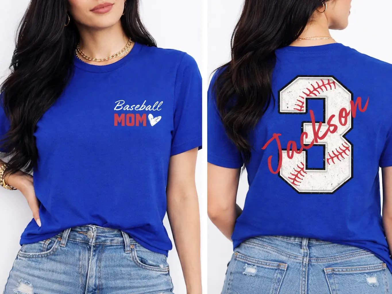 Personalized Baseball Mom Shirt Custom Name & Number Back Game Day Tee Sports Mom Outfit Shirt For Women Baseball Season Graphic T-Shirt Cute Mom Gift Vintage Style Casual Soft Cotton Tee