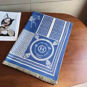 Horse Cashmere Scarf/Shawl - Blue