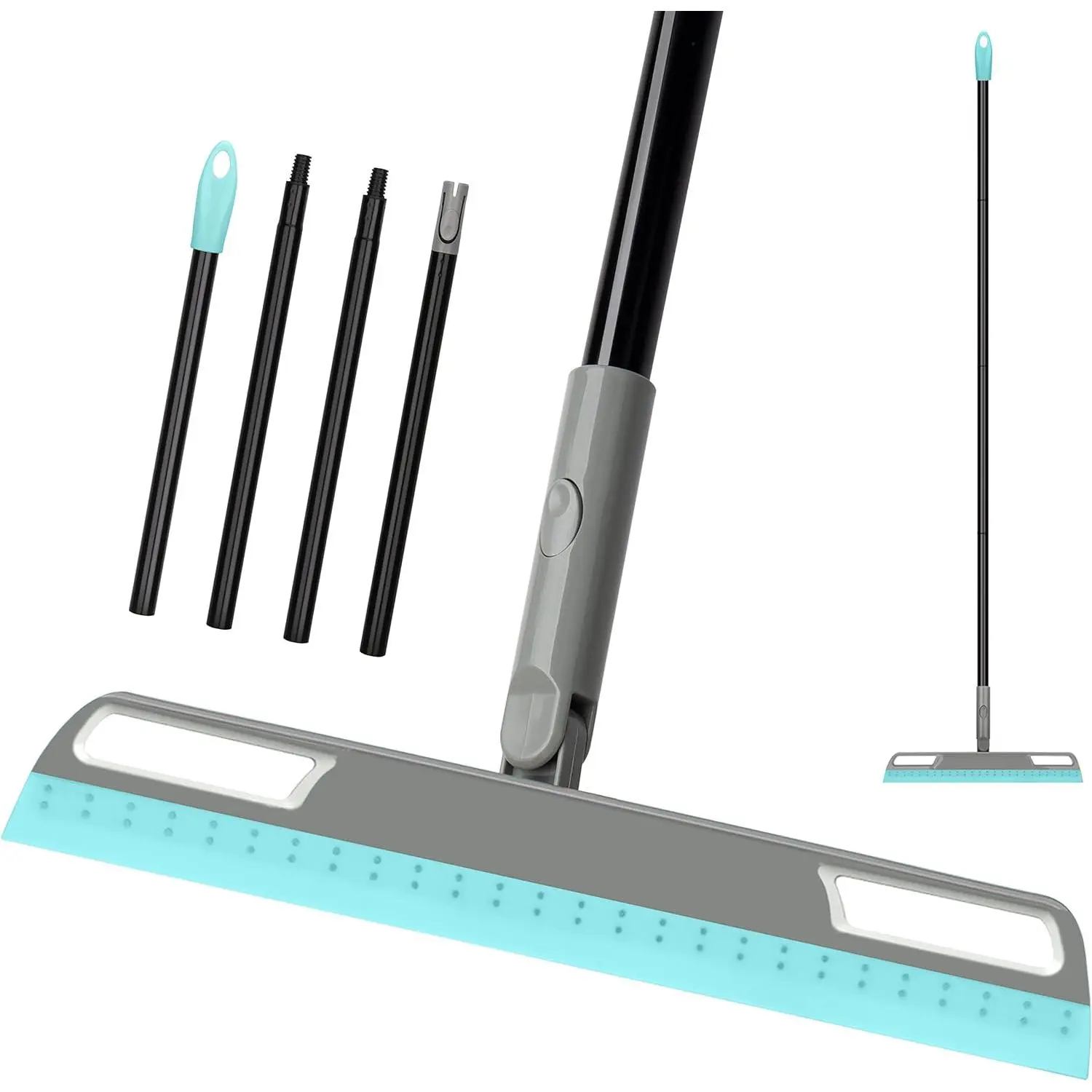 KeFanta Multifunction Magic Air Broom, Silicone Floor Squeegee Brooms with 59" Long Handle, Air Broom for Floor Bathroom Kitchen Shower Tile Pet Hair Fur Marble Glass Water Window Foam Cleaning, Blue