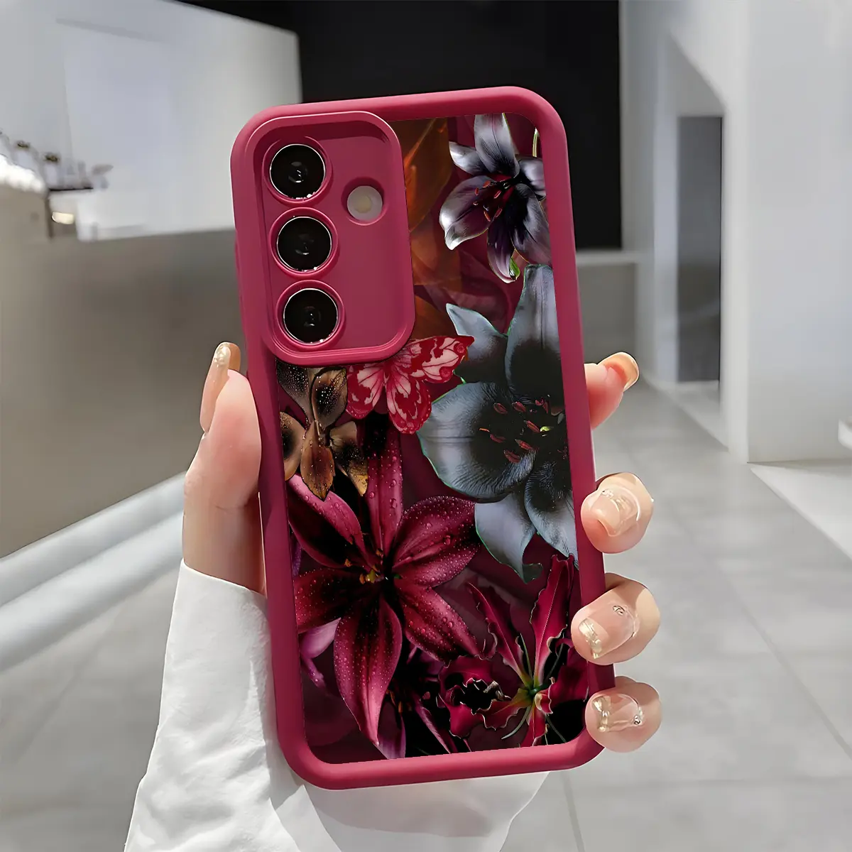 Dark Vintage Lilies Collage Phone Case, Enhanced Camera Protection,Shockproof Skin-Friendly Touch Soft Cover for Samsung Galaxy S21 S22 S23 S24 S25 S26 Ultra Plus FE A13 A14 A15 A16 A17 A33 A34 A35 A36 A52 A53 A54 Note20 Floral