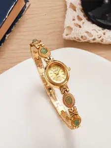 New Women's Vintage Rich East Ling Stone Chain Watch, Unique Ethnic Style, Luxury Mid-Age Decoration, Casual Analog Quartz, Round Dial Watch, Fashionable Wristwatch