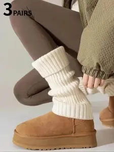 1/3 Pair of Women's Leg Warmers - White Knit Knitted Soft Thermal Fitted Calf Socks, Women's Winter Warmers, Casual, Basic, Ideal for Fall and Winter Wear, Womenswear