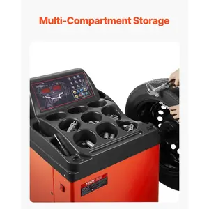 VEVOR Tire Changer Machine, 18 Spindle, Durable Tire Balancer with 4 Size of Conic 45# Steel, Reinforced Tire Balancer with Complete Measuring Tools Multi-Compartment, Fit for 1.5-18 Wide Tire
