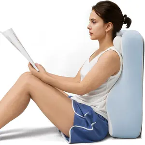 S  Reading Pillow for Sitting in Bed Adult-  Pillow for Bed Sitting up with Adjustable Headrest- Memory  White, Blue