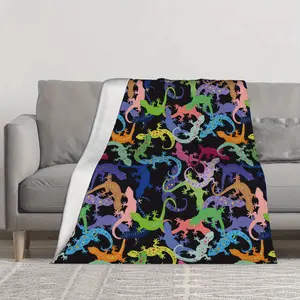 Colorful Gecko Lizard Printed Blanket-Super Soft Plush Flannel, Light and Comfortable, Suitable for Sofa, Sofa Or Bed-Four Seasons Comfortable, 50 Inches X 60 Inches, Vibrant Retro Design, 280gsm, Easy Care