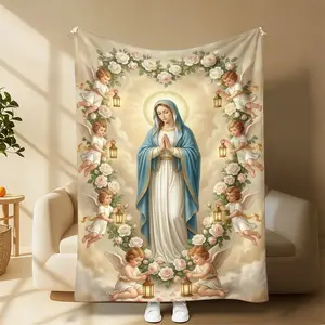 Virgin Mary & Angels Blanket – Ultra-Soft Plush Throw with Sacred Rose & Cherub Art for Catholic & Christian Devotion!Spiritual Comfort Blanket – Thoughtful Gift to Offer Hope, Faith & Warmth During Difficult Times!Suitable for all four seasons