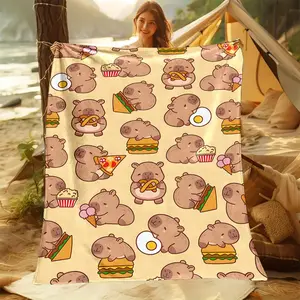 Soft Flannel Blanket with Hamster Design, Reversible &, Perfect for Sofa Bed Office Nap Travel Unique Gift Idea