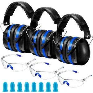 3 Pack Shooting Ear Protection for Gun, Hearing Protection Ear Muffs 28dB with Shooting Eye, Earplugs