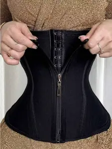 1 Count Women's Adjustable Waist Trainer, Tummy Control Shaperwear Belt, Breathable Zippered Waist Trainer with Tummy Trimmer, Fajas, Lightweight Postpartum & Belt Suitable for, Casual Wear, Elegant Black Design, Suitable For Daily, Sport, Yoga, Shapewear