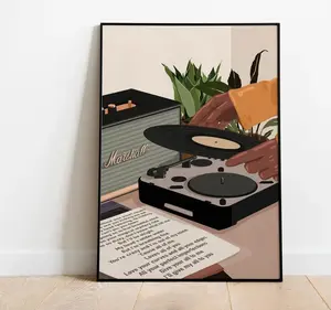 Hands On Record Player Wall Art, Black Girl Music Lover Poster, Retro Vinyl Prints For Living Room Decor