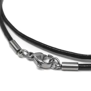 Round Black Genuine Leather Cord Necklace (2mm)