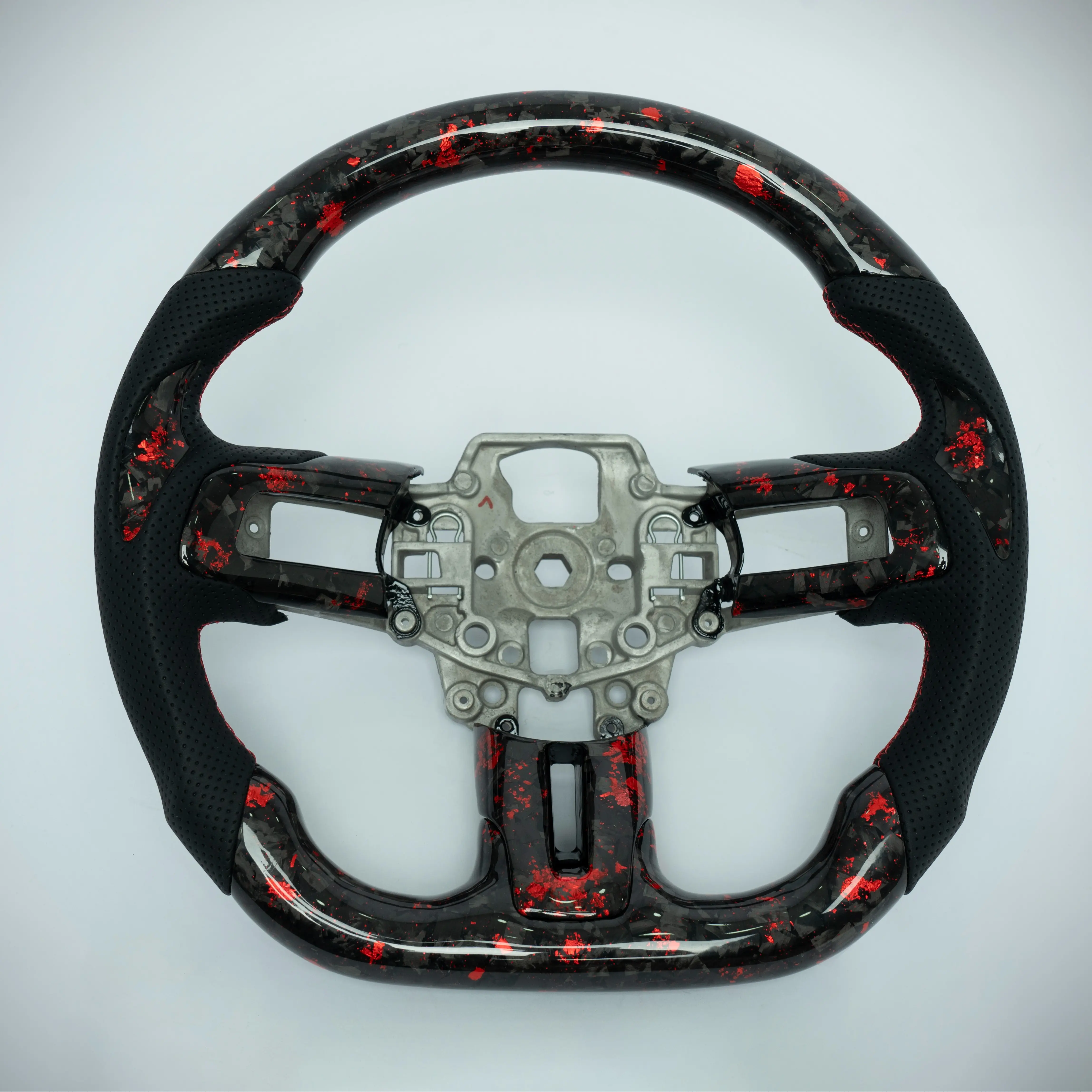 Forged Carbon Fiber Steering Wheel with Red Accents - Car Accessories Interior, Automotive Replacement Part for Ford Mustang 2015-23