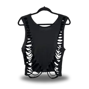 ROAD RASH V CUT SIDE BLACK CROP TANK TOP