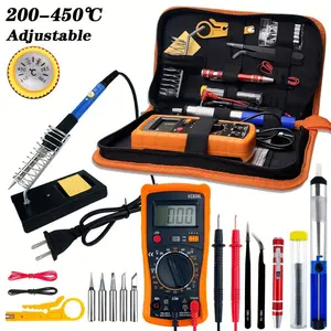 19pcs Soldering Iron Set, DIY Manual Set With Digital Display Multimeter, Temperature Adjustment Soldering Iron, Precision Circuit Maintenance Tool