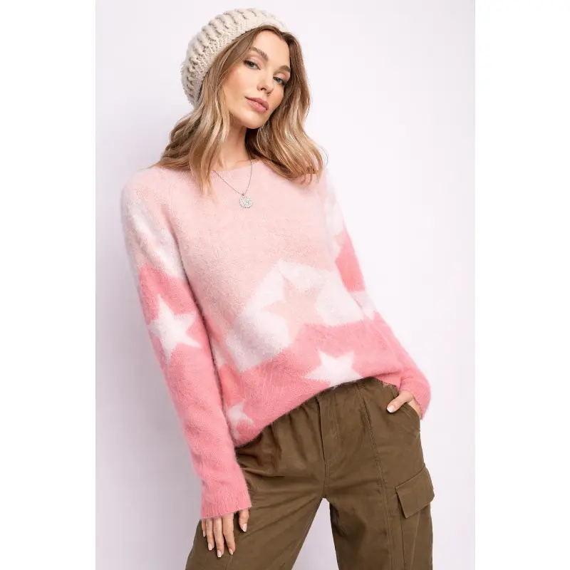 Easel Sweater & Stars Mohair Top - Blush Pink