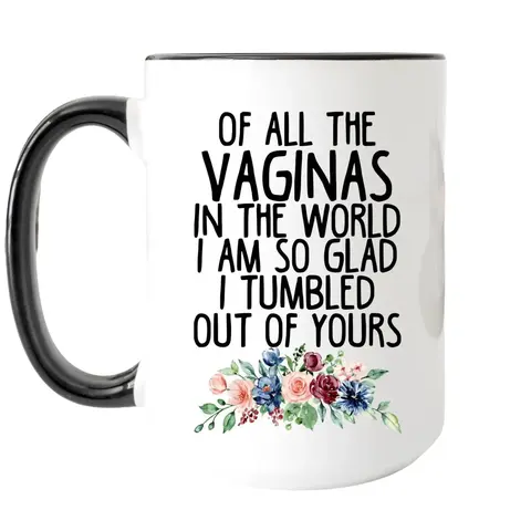 Of All The Vaginas In The World So Glad I Tumbled Out Of Yours Mug, Funny Mug, Mother's Day Gift, Birthday Gift For Mom, Novelty Coffee Mug, Gifts For Mother Mommy, 11 15oz Ceramic Cup, Gifts For Birthday Mothers Day