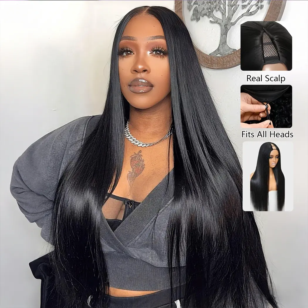 CheetahBeauty Straight V Part Wigs Human Hair Upgrade Glueless Body V Part Human Hair Clip in Wigs Beginner Friendly No-Sew In No Glue Ready to Go Wig Natural Black FB30 Brazilian Hair#tiktokshopsummersale