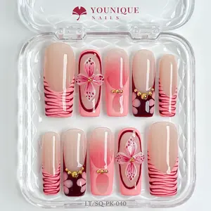 Younique Nails 2025 | Pink · Purple · Red Square Nails Collection | 10PCS 100% Handmade Press-On Nails | Reusable Colorful Art