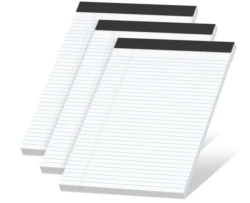 White Legal Pads 8.5 x 11 Narrow Ruled, 3 Pack Notepads College Ruled Pads of Paper With Sturdy Back 37 Lines 70 GSM Paper, Writing Note Pads 30 Sheets Per Writing Pad for Taking Notes, Reminders