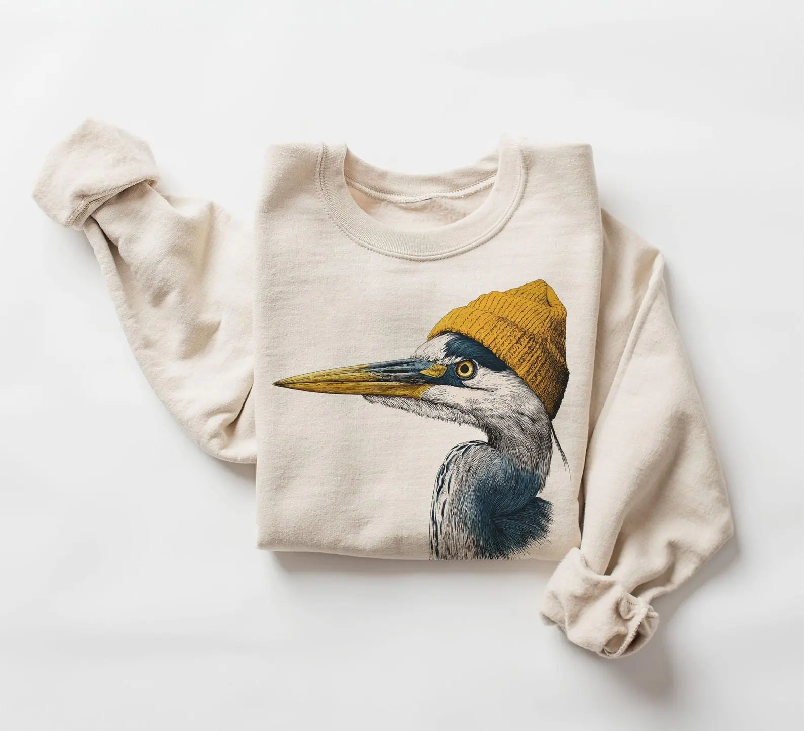 [Sale off up to 50%] Retro 90's Great Blue Heron Wearing Beanie Vintage Birdwatching Birding Unisex Sweatshirt