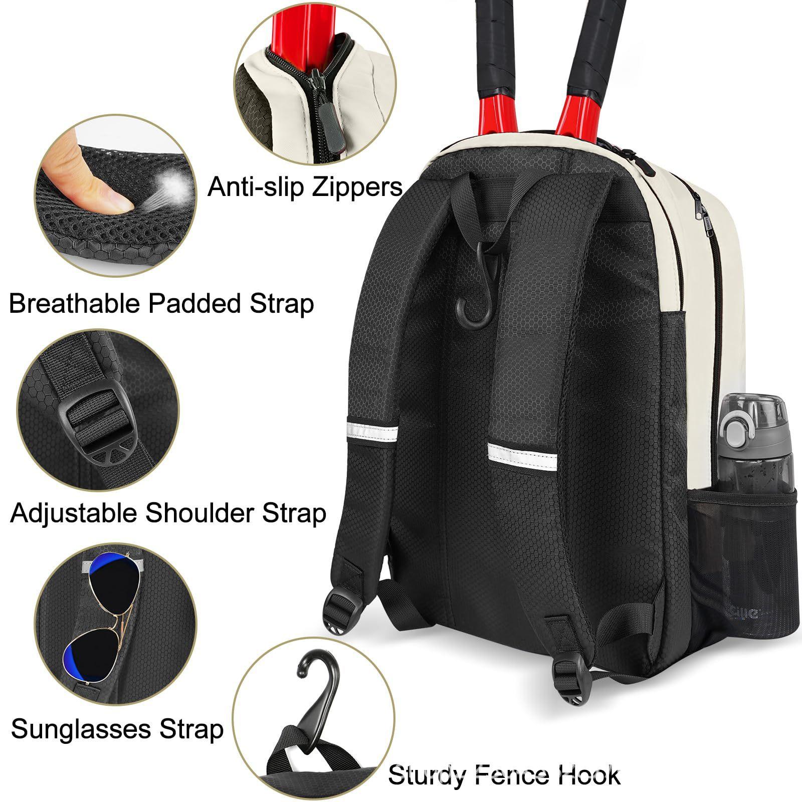 NEW Large Capacity Tennis Backpack Sports Racket Pack Holds 1-2 Tennis Rackets Outdoor Badminton Bag With Shoe Pocket Beige,Mother's Day Gift
