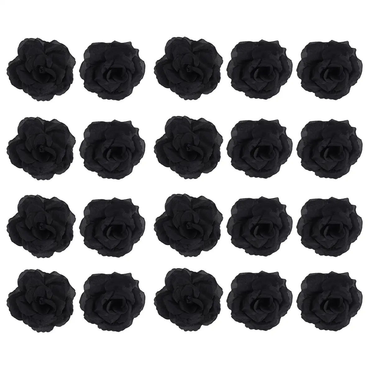 20-Pcs Realistic-Look Synthetic Black Silk Artificial Rose Flowers (Approx. 20 x Rose Heads, Flower Diameter: 70mm, Height: 45mm) for Wedding Party, Household Decor, DIY Projects