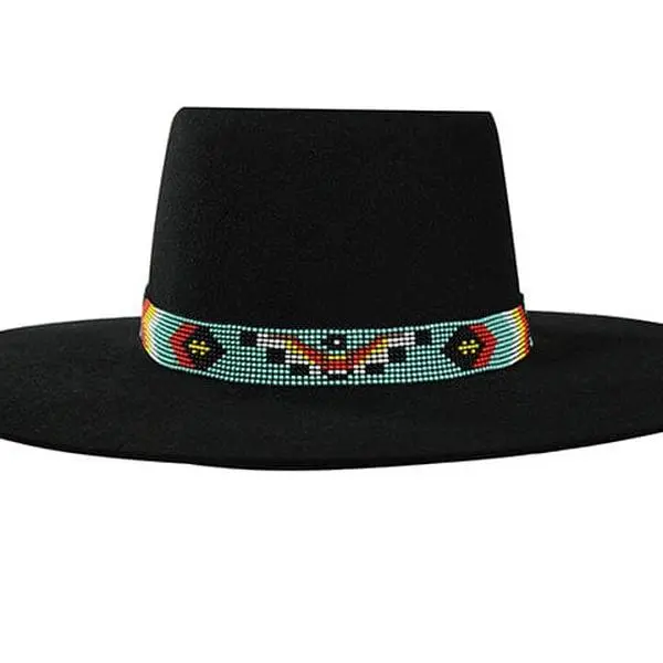 Multi-Colored Glass Bead Hatband - Stretch-Fit Accessory with Arrow and Square Designs for Graphic Hats and Cowboy Hats, Hat Accessory, Graphic Hat
