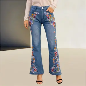 European and American Style Women's Jeans Embroidered Slim Fit and Washed Flared Pants Jeans Women's Fashion Temperament Elegant,Comfortable