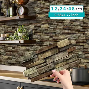 12pcs/24pcs/48pcs PVC Self-Adhesive Wall Tiles, Kitchen & Bathroom Countertop Decorative Stickers, Easy Peel-And-Stick Solution