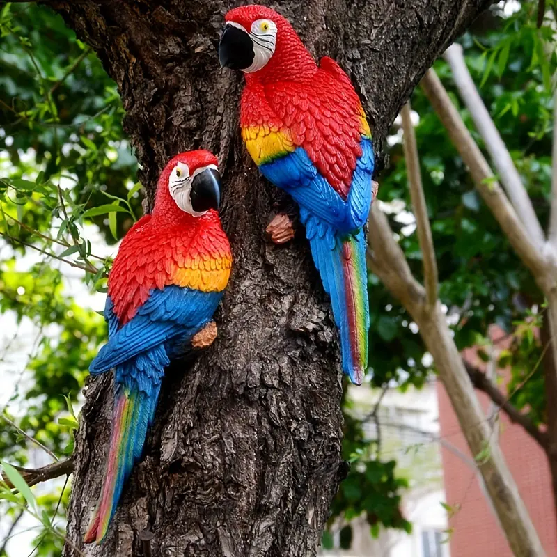 1pc Wall Mounted Parrot Statue, Simulation Parrot Outdoor Garden Resin Crafts, Tree Art Ornaments, Landscaping DIY Garden Sculptures, For Yard Lawn Home Decor