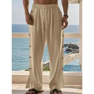 Men's Full Size Side Button Wide Leg Pants Plus Size
