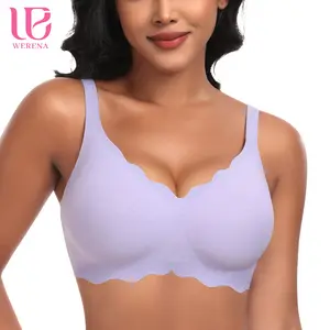 Werena Double Scalloped Bras for Women Wireless V-Neck Jelly Push up Full Coverage Plain Shaping Fit for Everyday Elegance