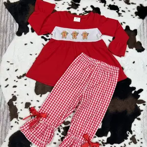GLP0506--Embroidered gingerbread long sleeve pants girls set