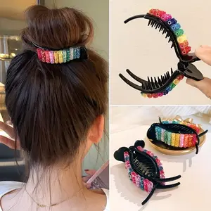 Rainbow Color Rhinestone Hair Clip - Vibrant Meatball Head Plate Decor with Back Grab Function Cute Accessory for Women and Girls Various Types