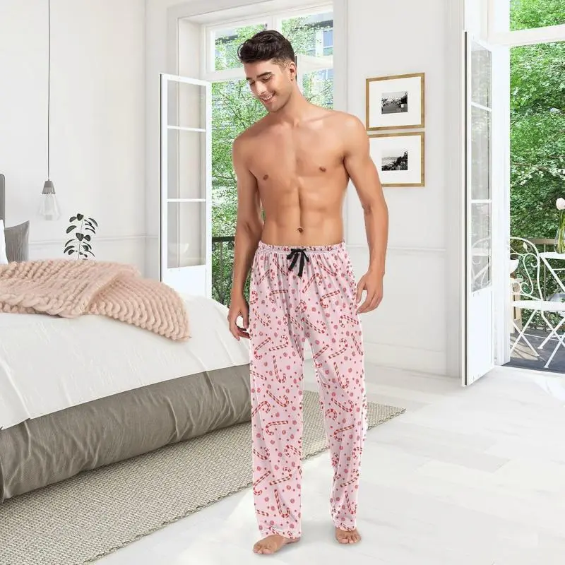 Funny Pajama Pants for Men, Lounge Pants Super Soft Men Pajama Bottoms with Pockets Drawstring, Pink Candy Cane Funny Pajama Pants for Men, Lounge Pants Super Soft Men Pajama Bottoms with Pockets Drawstring, Pink Candy Cane