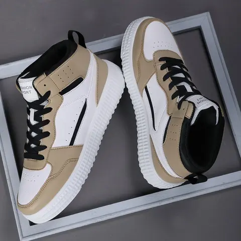 Men's Colorblock Lace Up High Top Sneakers, Casual Sporty Breathable Comfortable Running Shoes, Male All-match Round Toe Sports Shoes for Daily Wear, Casual Running Footwear