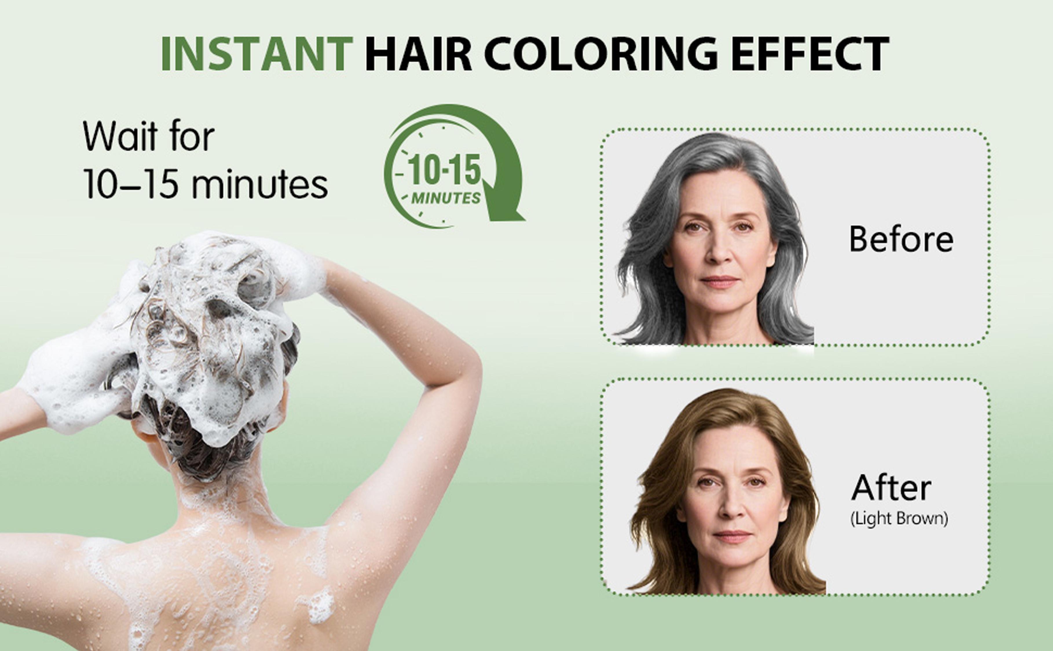 Blonde Brown Hair Dye Shampoo 3-in-1 for Women & Men, Semi-Permanent Hair Color Shampoo for Gray Coverage, Long-Lasting Natural Color in Minutes, Safe Herbal Gentle Formula, Easy At-Home Use, Shampoo Para Pintar El Cabello, 16.9 Fl Oz / 500ml